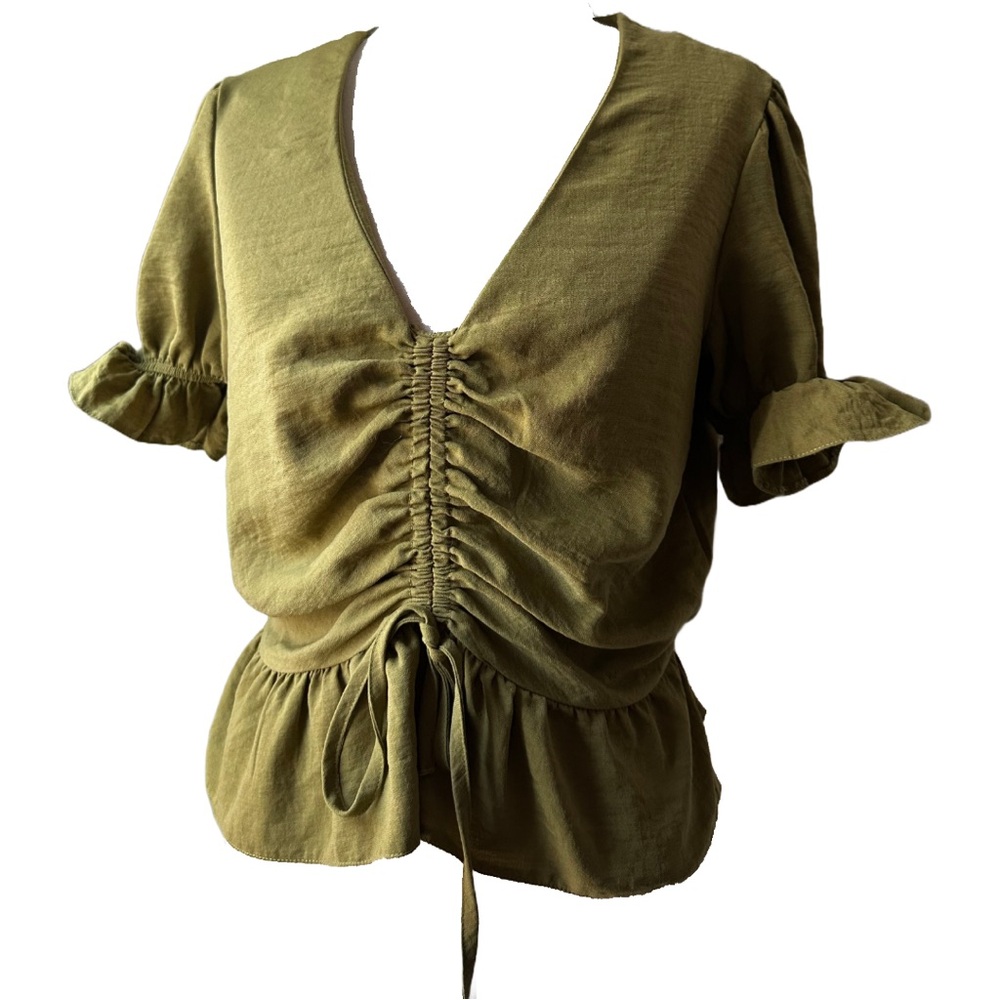 Topshop Margot Olive Green Ruched Blouse - Size 6/S - Excellent Condition”